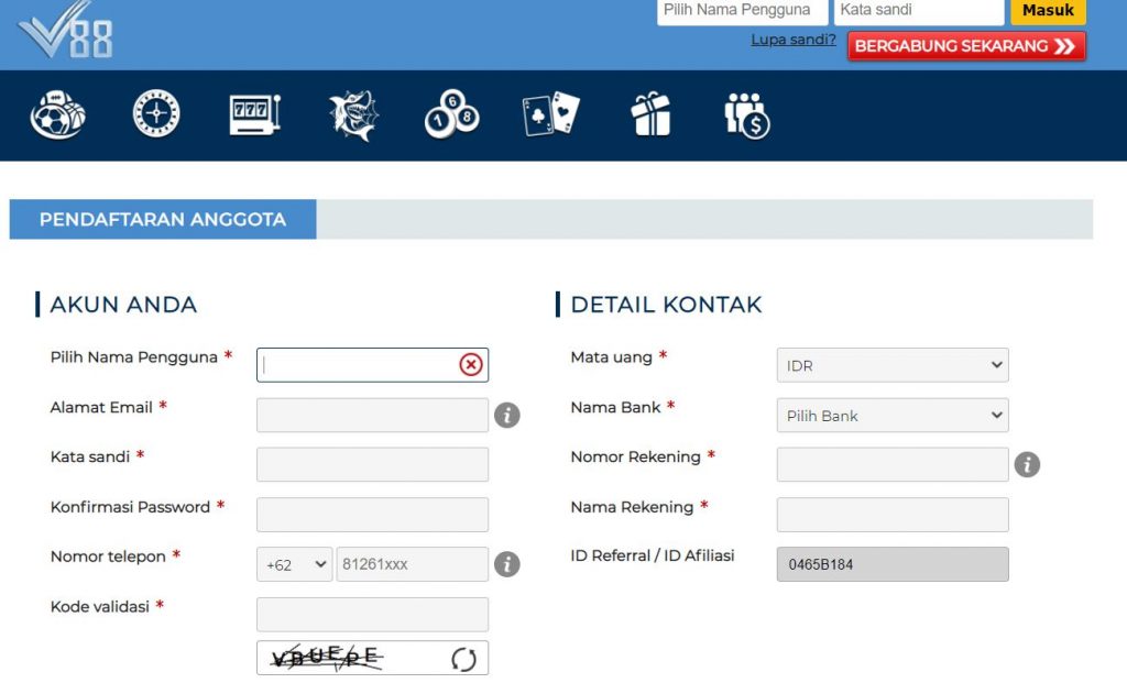 cara daftar V88ID 2 v88id